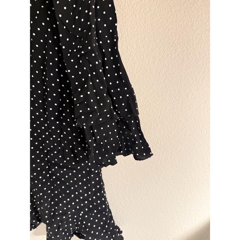 Zara Midi Dress Size X-Small in Black White Polka Dots High Neck Ruffle Sleeves - Picture 4 of 9